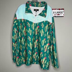 L&B XL Plus size green cactus & sequin pullover